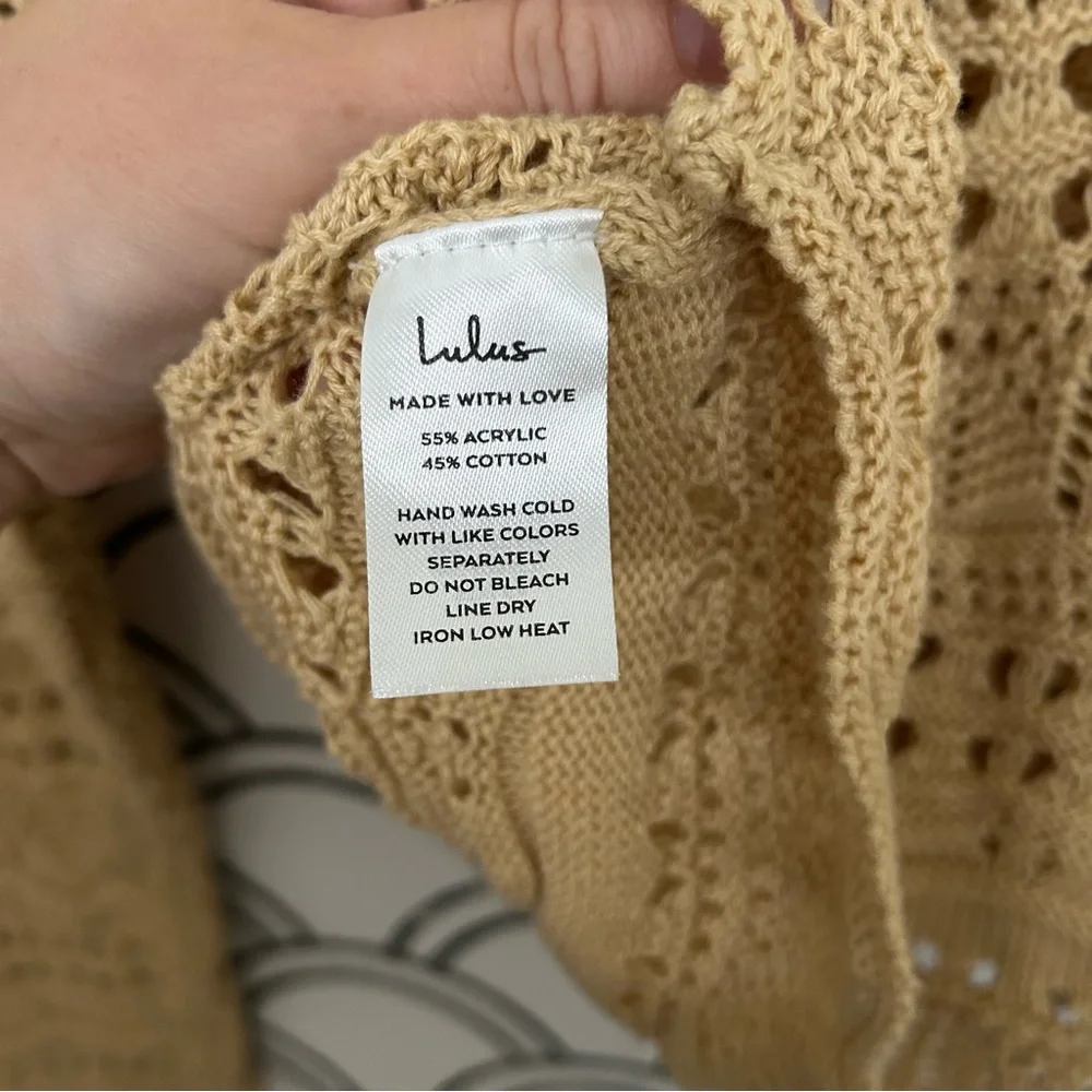 Lulus Only Yours Beige Sheer Crochet Ruched Sweater Top Small - Picture 7 of 7